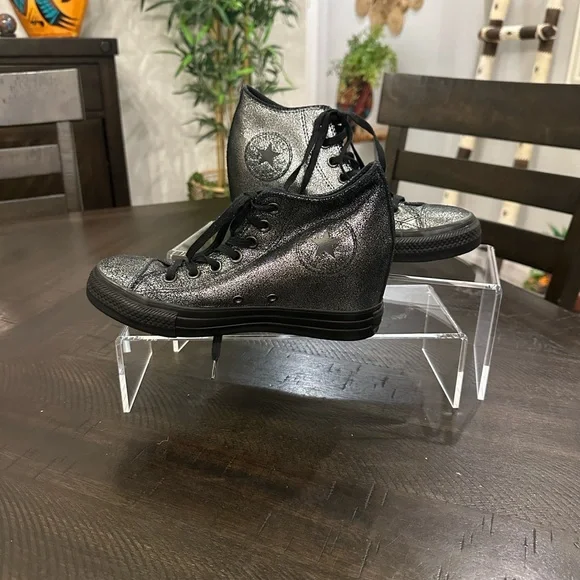 Converse Chuck Taylor Women's Silver and Black High-Top Sneakers - Picture 10 of 10